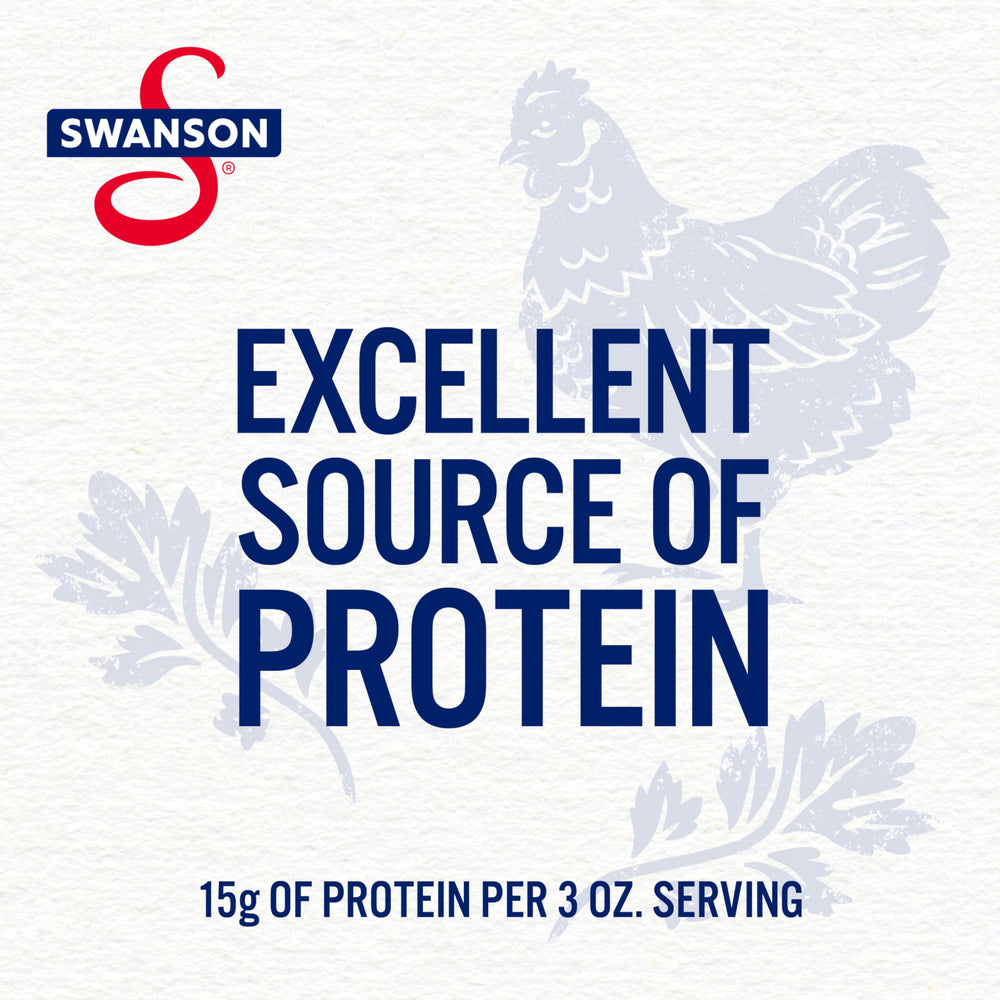 SWANSON S close-up of chicken texture highlighting firm, shredded pieces