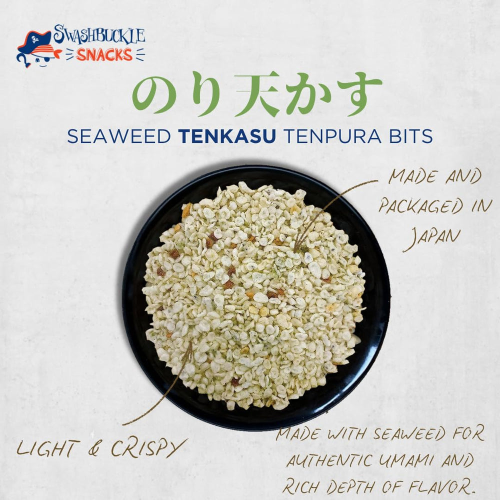 Swashbuckle Snacks close-up of tempura bits highlights airy crunch