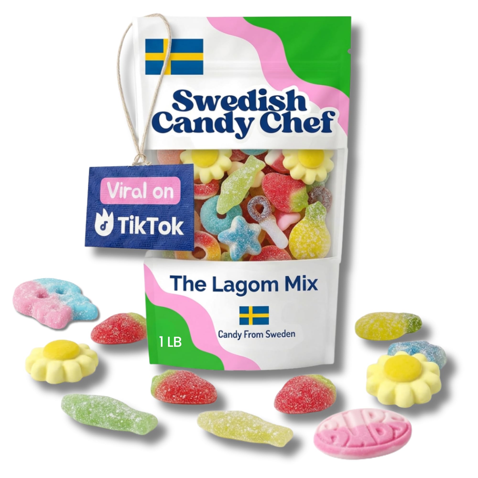 Swedish Candy Chef front-of-bag showing colorful mix and resealable pack benefit