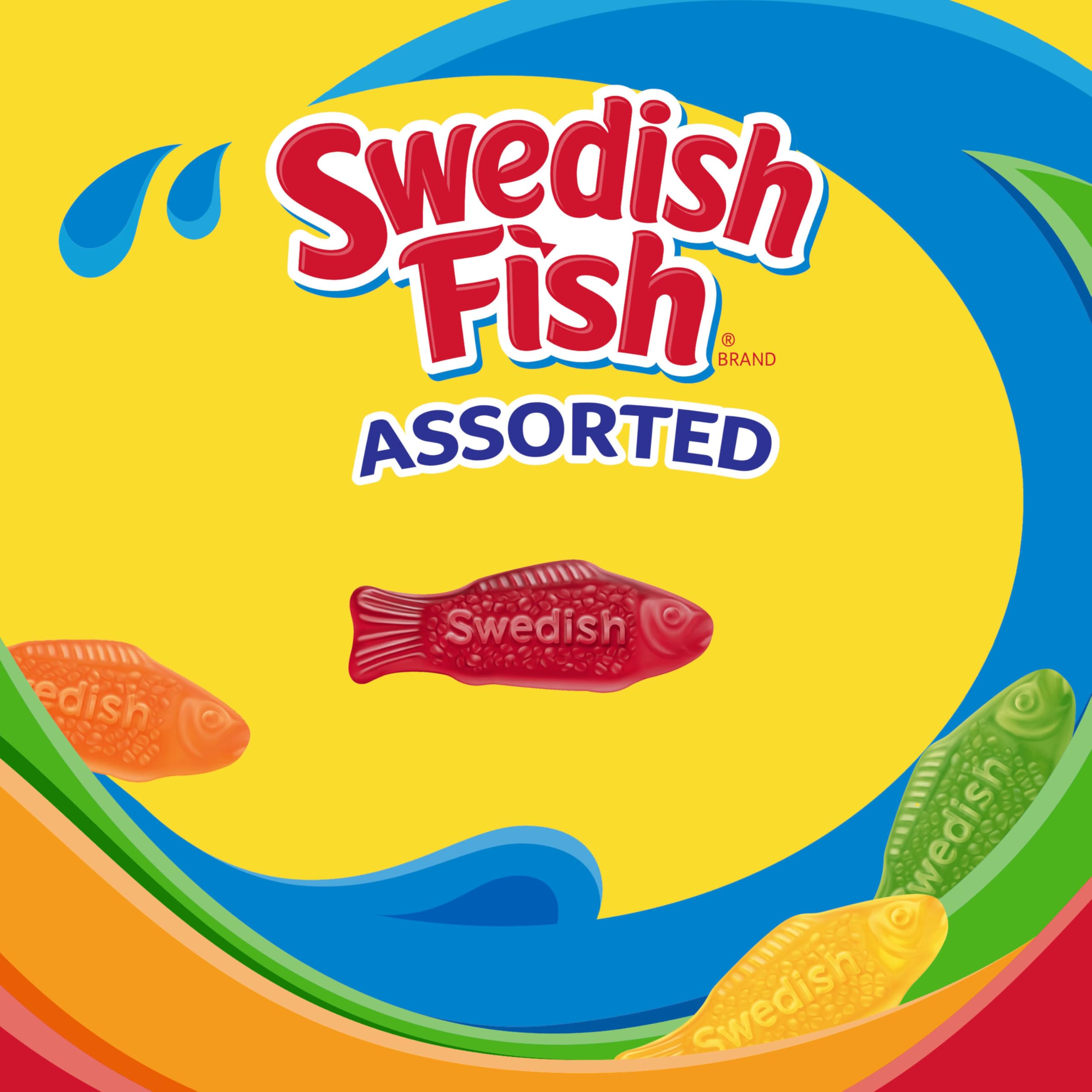 Swedish Fish hand holding a box to show portable size and grab-and-go convenience