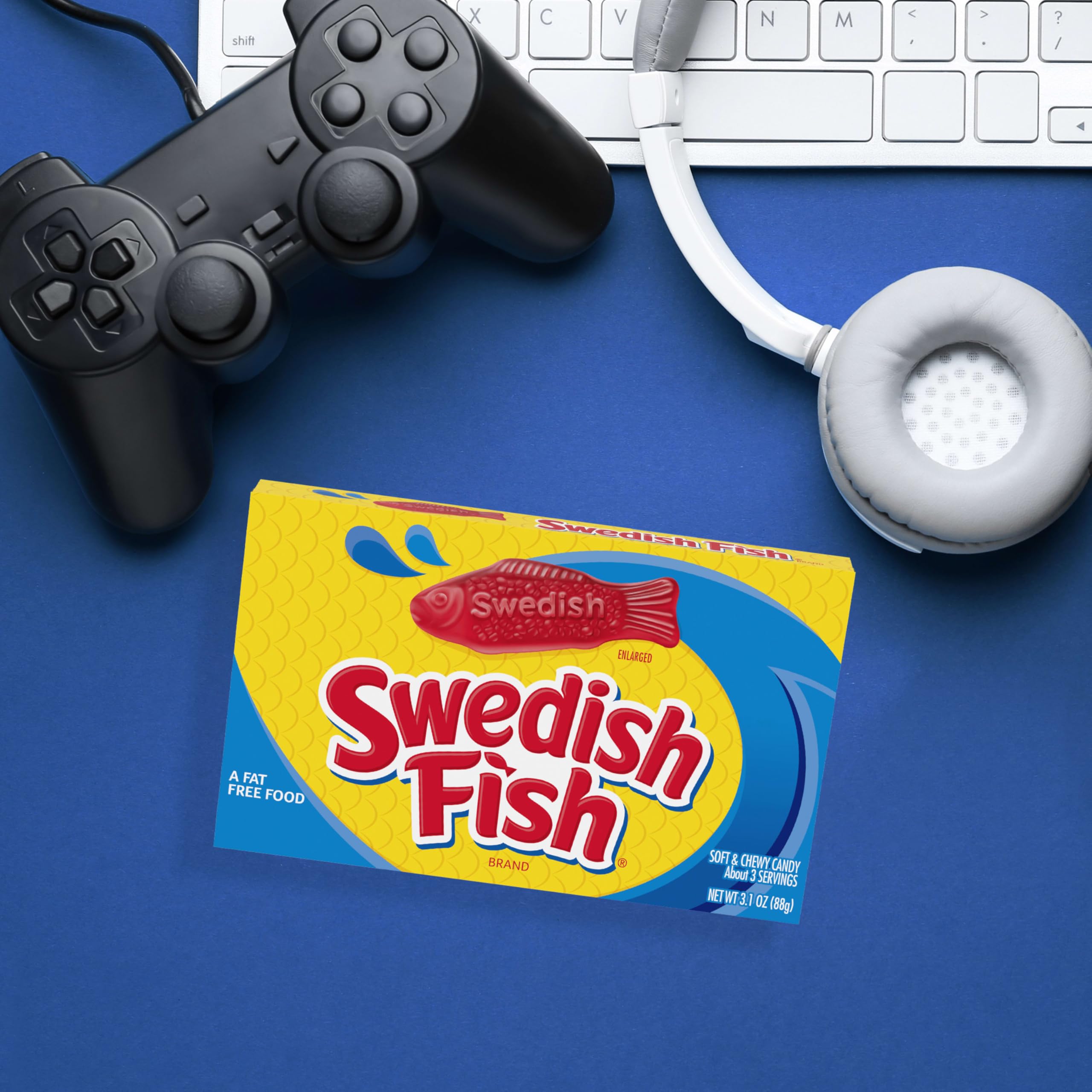 Swedish Fish next to a hand for size and portion comparison