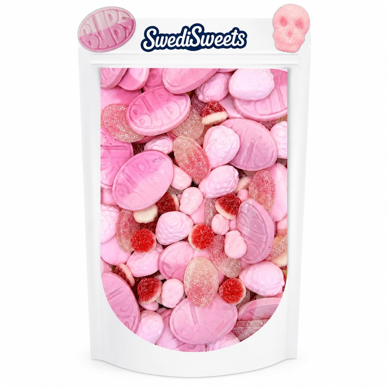 Swedisweets front packaging showing pink candy mix and convenience