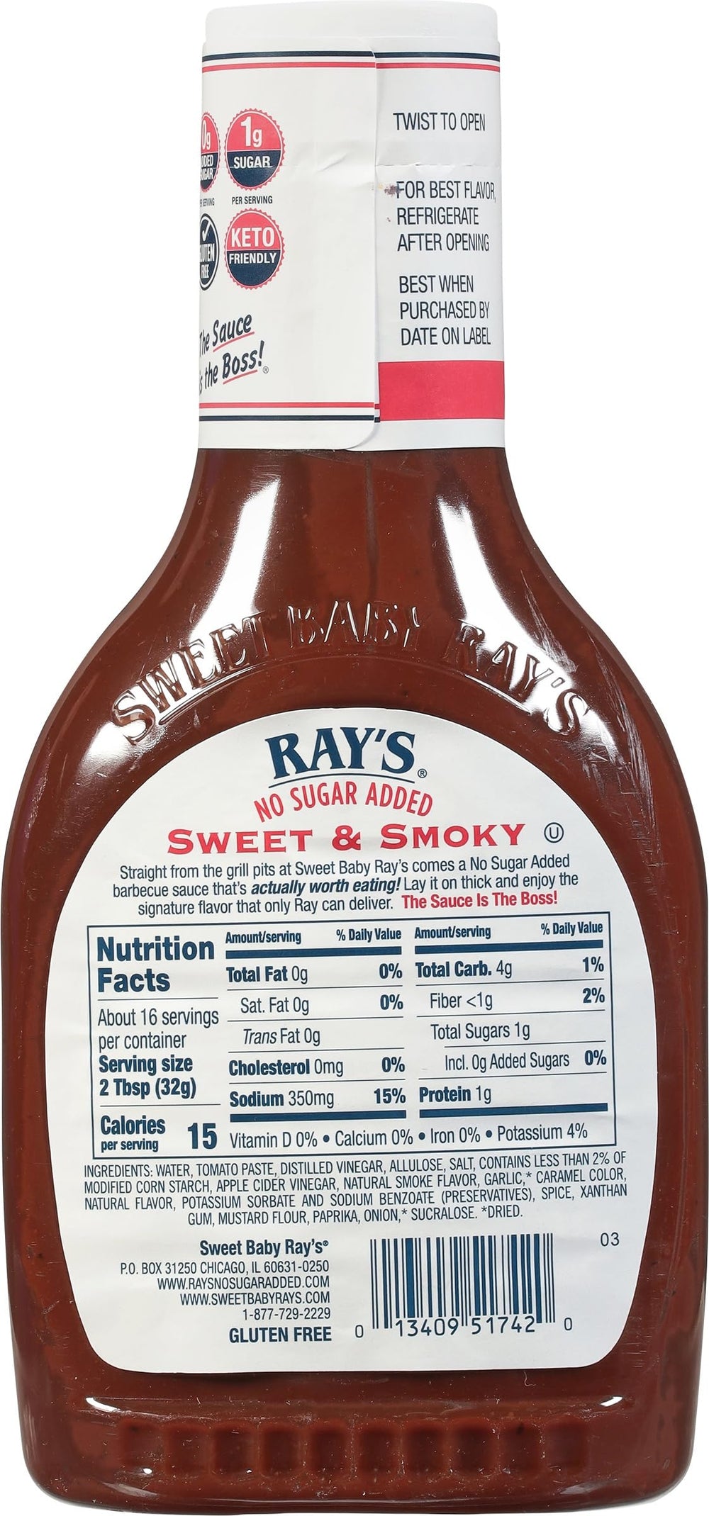 Sweet Baby Ray's original bottle label close-up highlighting recognizable branding and balanced taste