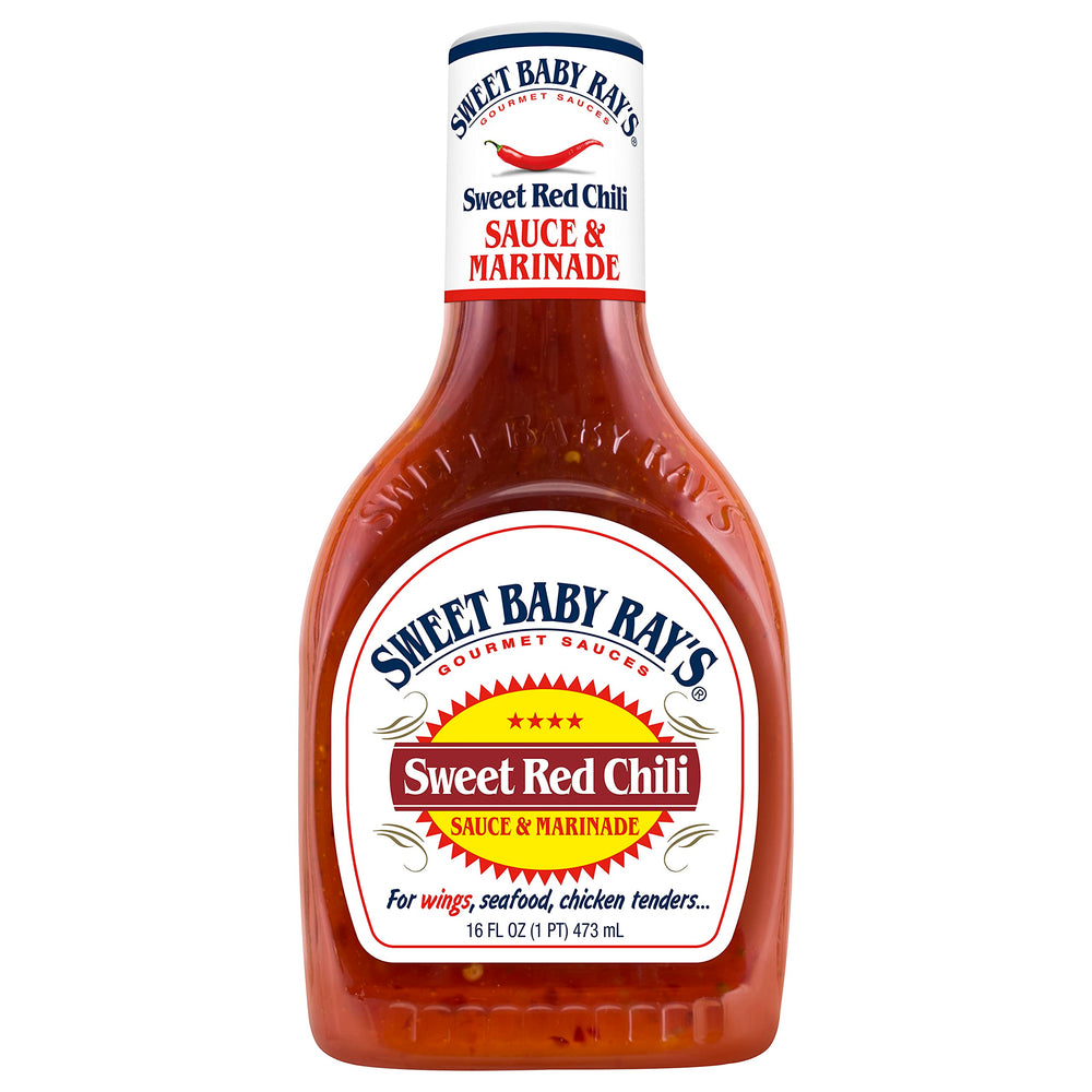 Sweet Baby Ray's sauce pouring from bottle highlighting glossy texture and pour control