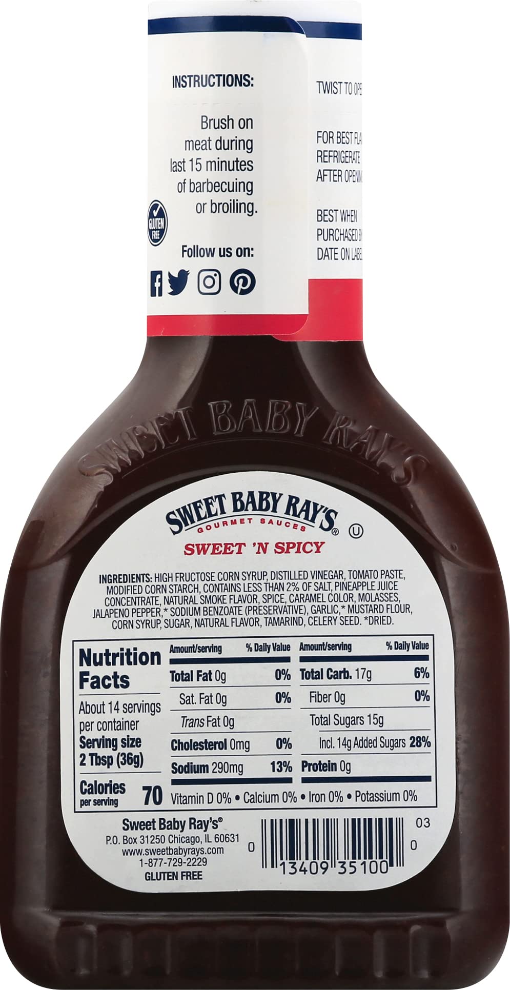 Sweet Baby Ray's pouring Hickory & Brown Sugar sauce over grilled meat