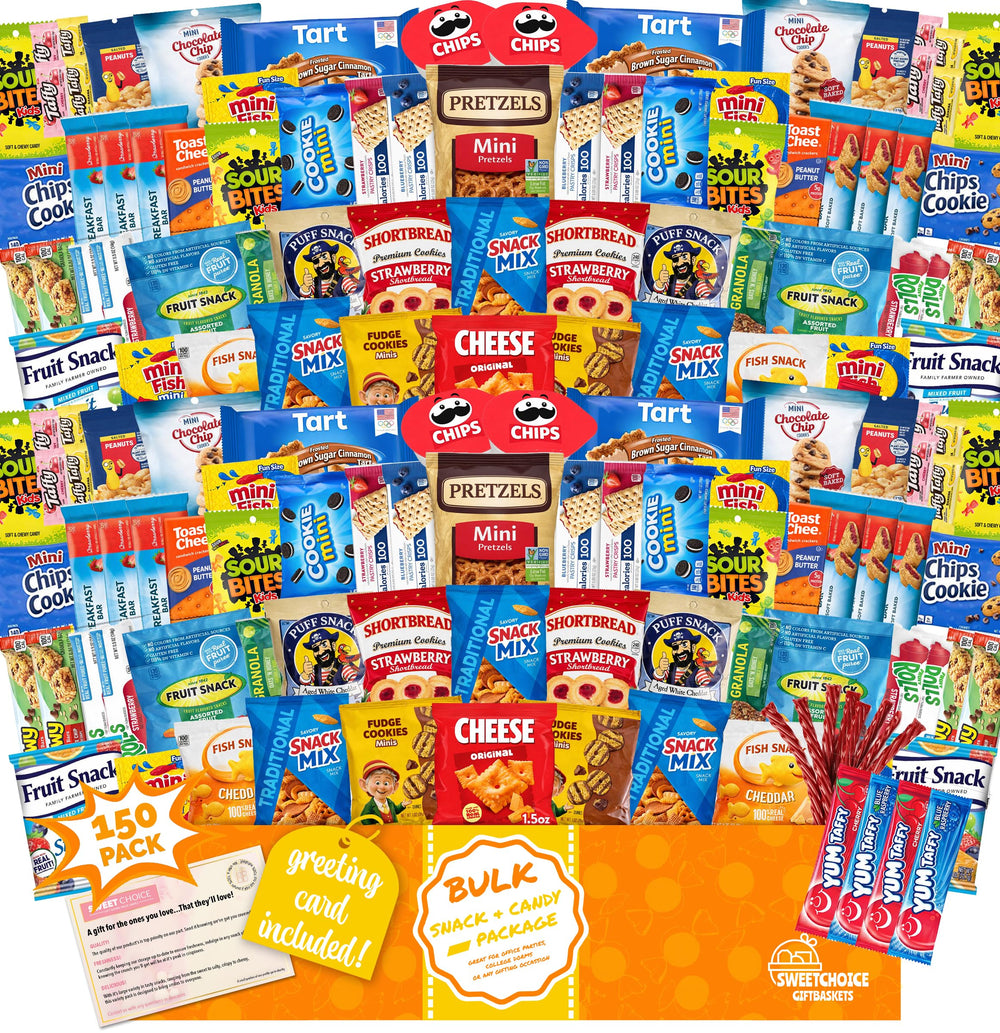 SWEET CHOICE GIFTBASKETS front packaging showing 150-count box and convenience