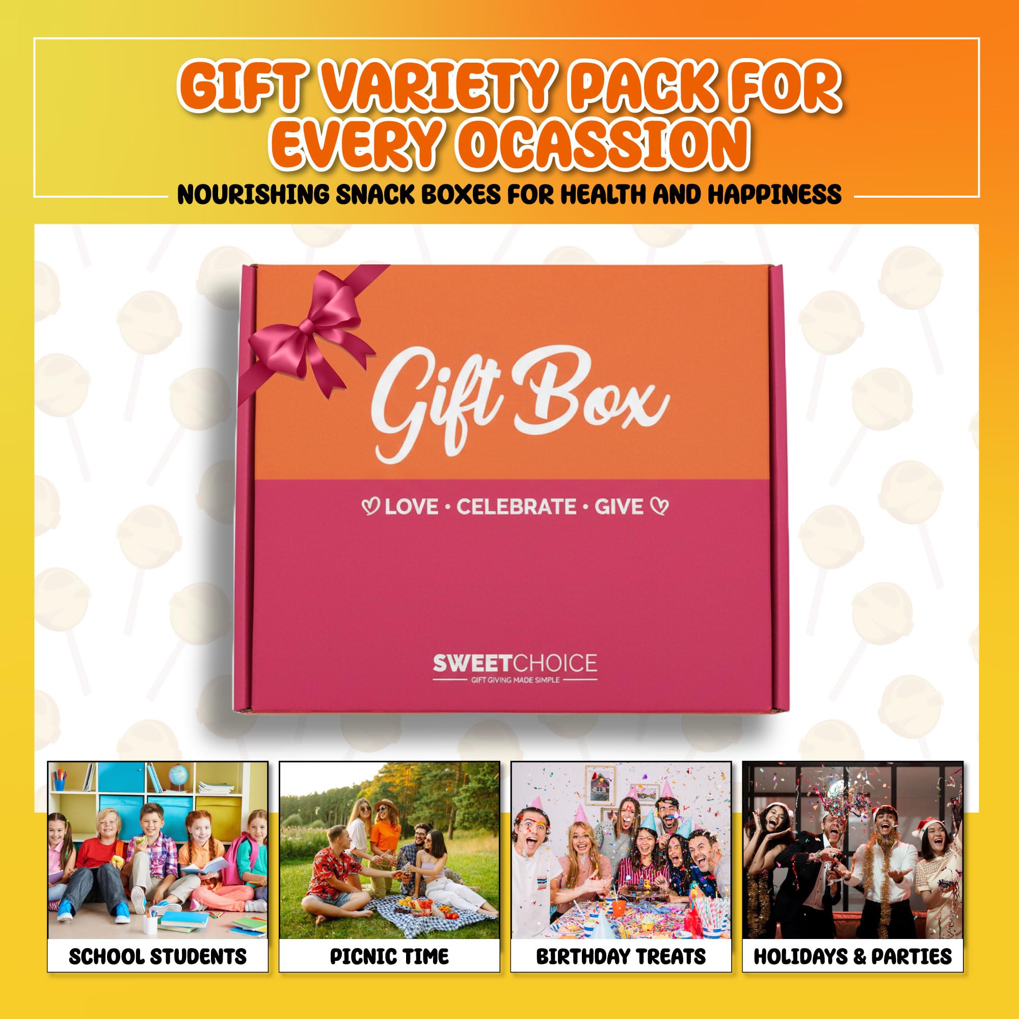 Sweet Choice open box with visible assorted individually wrapped snacks
