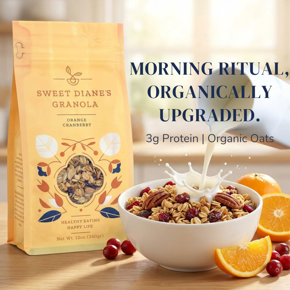 Sweet Diane's nutrition label on the back highlighting low-sugar and fiber content for informed choices