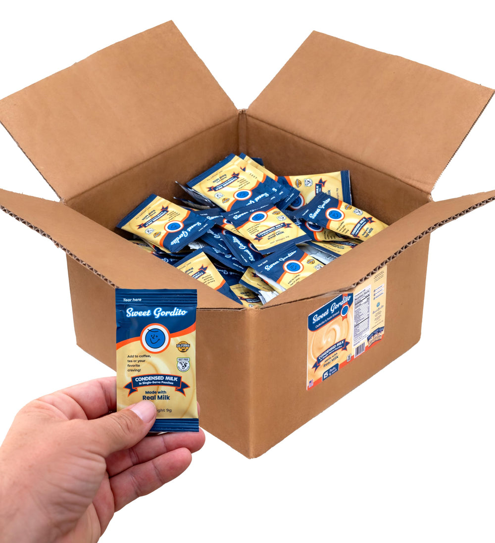 Arrangement of 60 Sweet Gordito packets displaying portion size and portability