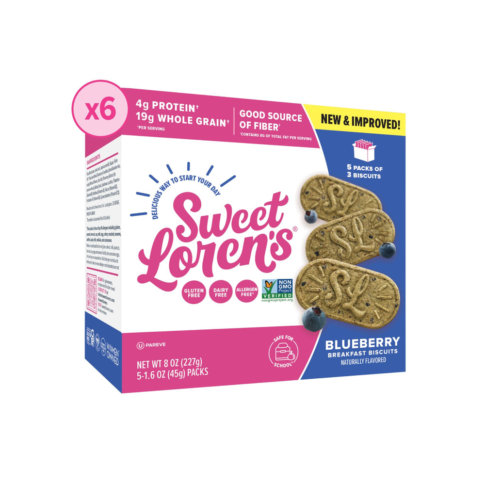 Sweet Loren's front packaging showing blueberry biscuits and pack benefit