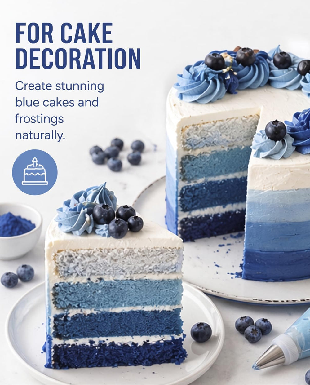 Cupcakes with blue frosting made using Sweet Spell showing consistent color results benefit