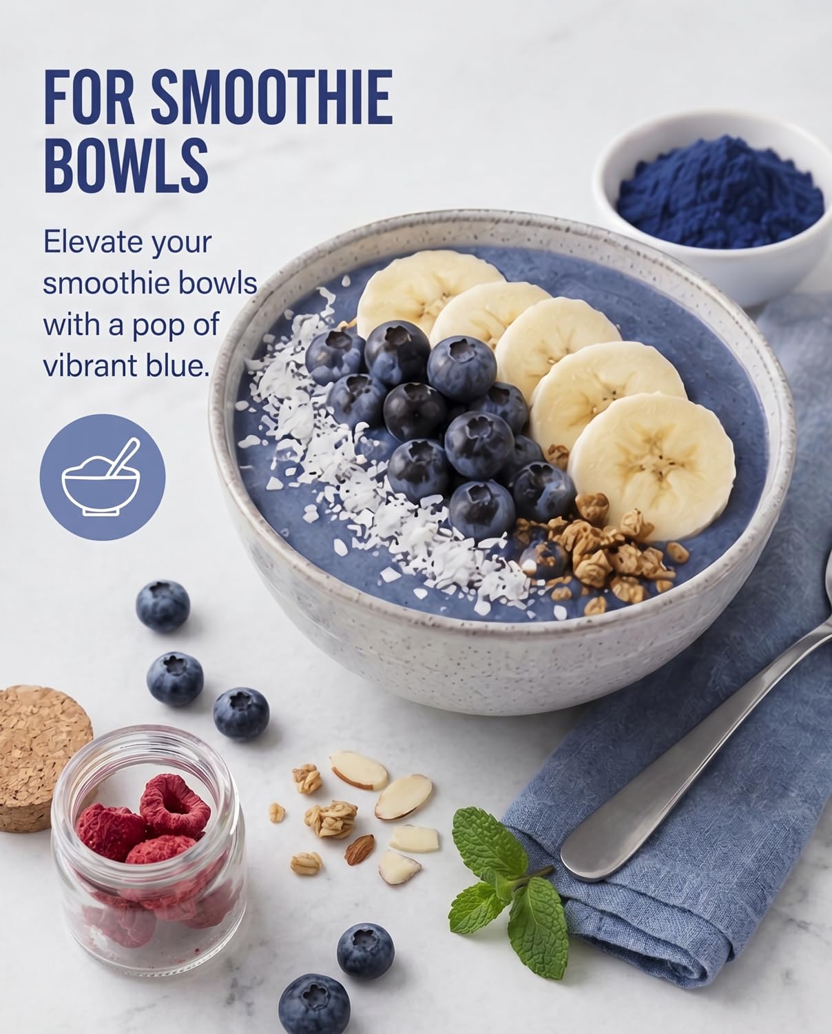 Measuring spoon with Sweet Spell powder demonstrating single-serving convenience benefit