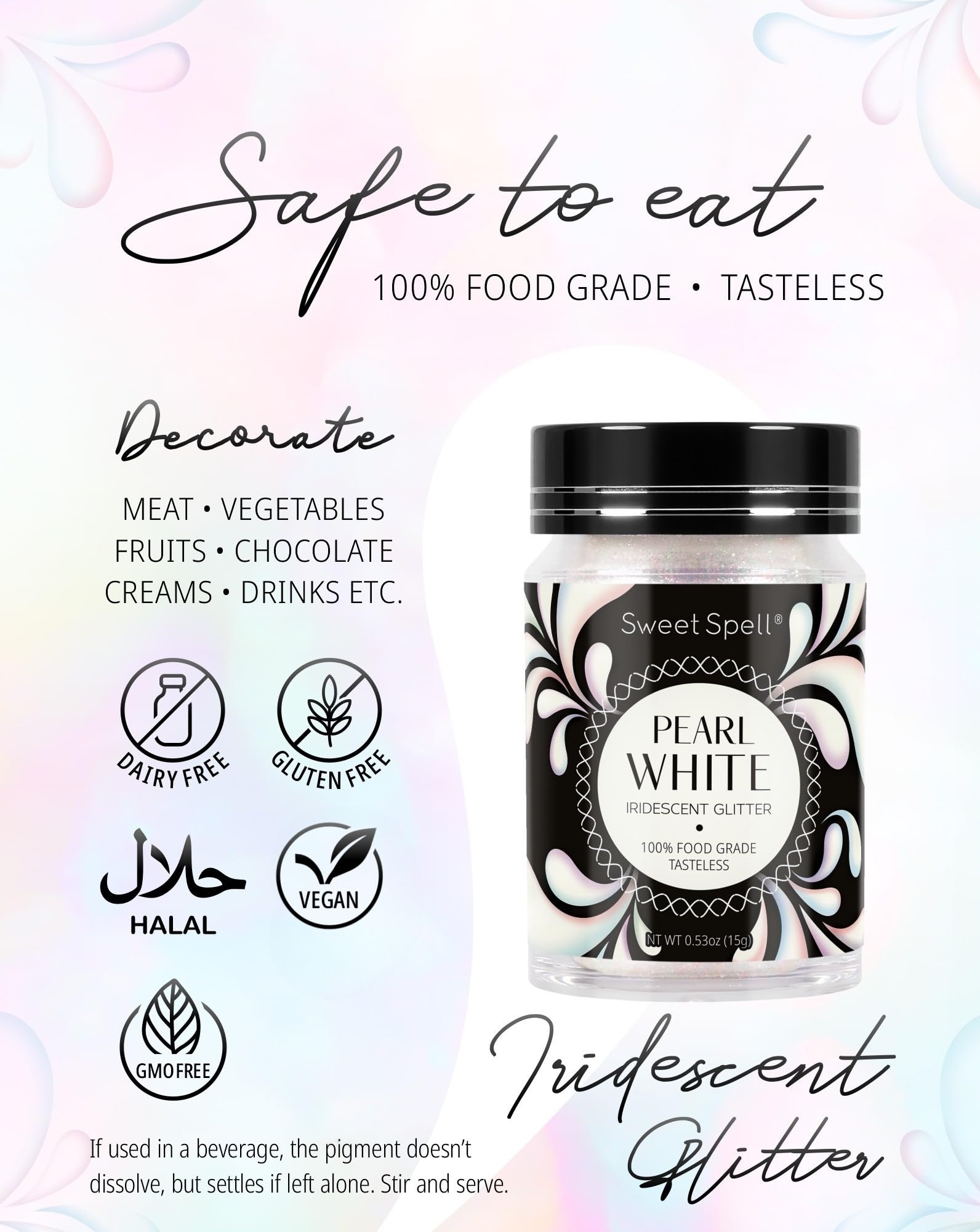 Sweet Spell glitter dusted on cake top adding pearlescent sparkle to dessert
