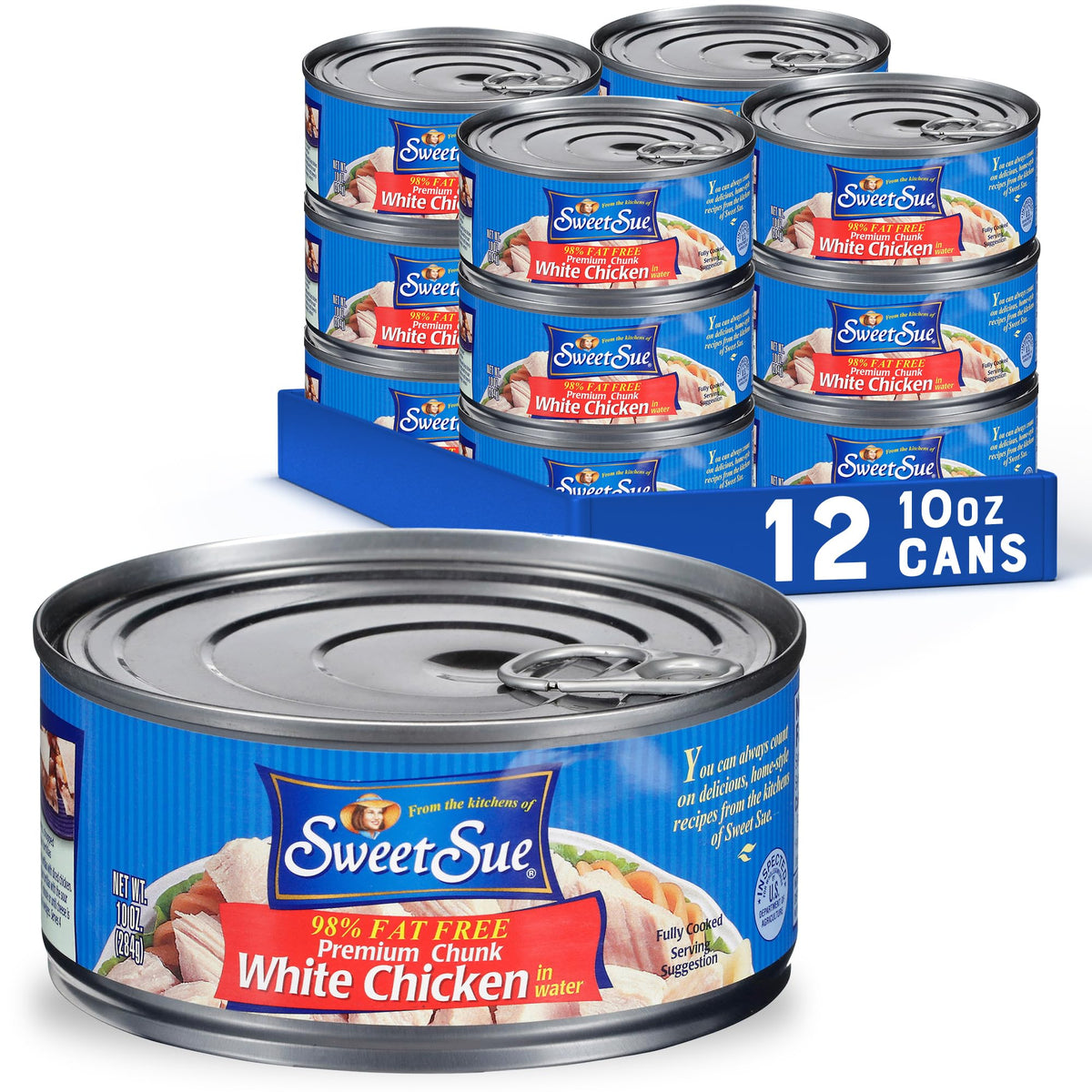 Sweet Sue front can label showing product branding and size, highlights pantry convenience