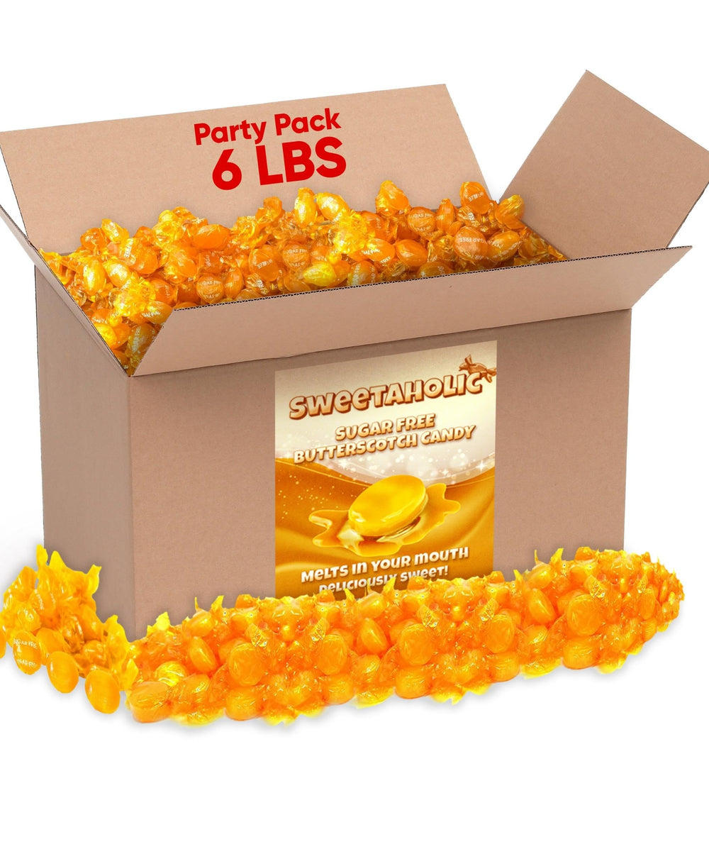 Sweetaholic front packaging showing bulk butterscotch benefits
