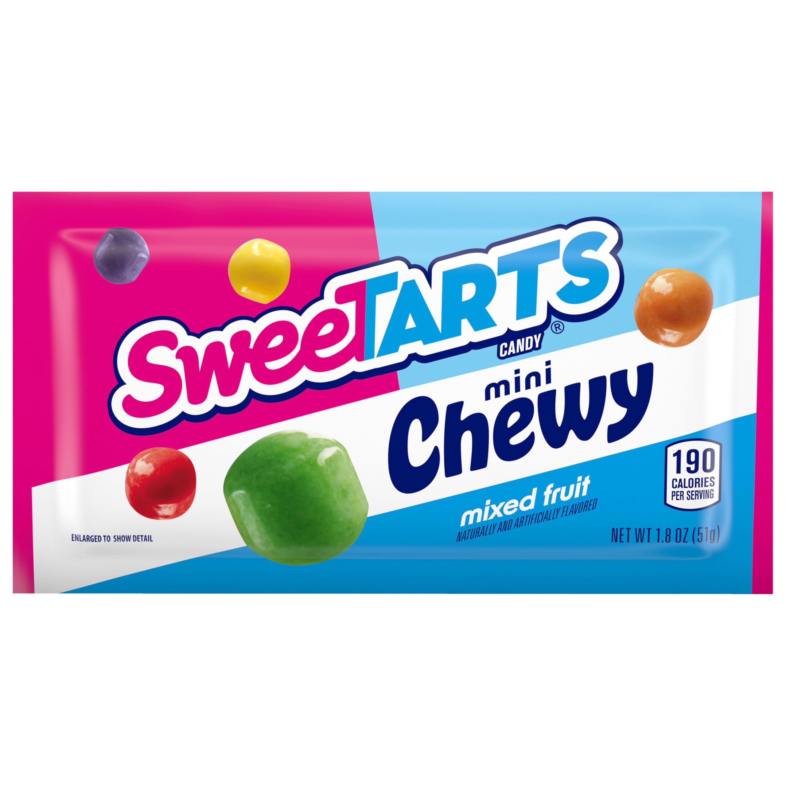 SweeTARTS open pouch top view revealing bite-size chewy pieces for snacking