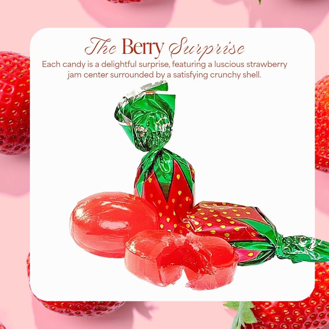 SweetGourmet cut candy exposing strawberry pulp center for juicy flavor