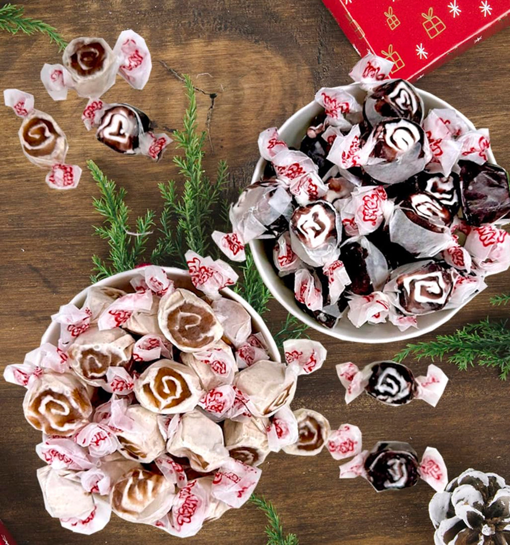 SweetGourmet individually wrapped taffy in hand for portion and sharing