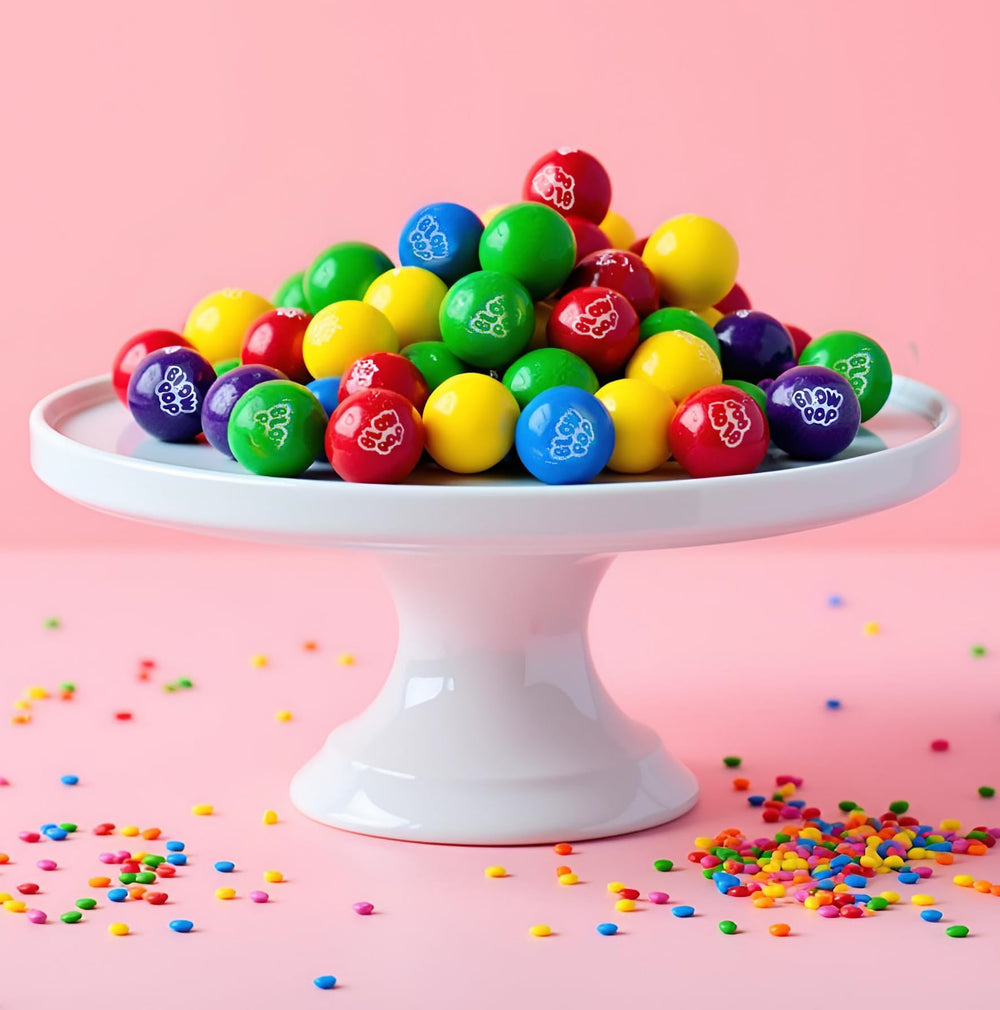 SweetGourmet open resealable bag pouring gumballs out for easy serving and storage