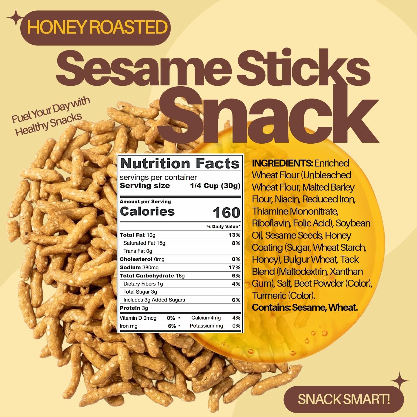 SweetGourmet close-up of sesame stick texture highlighting crisp roasted seeds and crunchy bite benefit