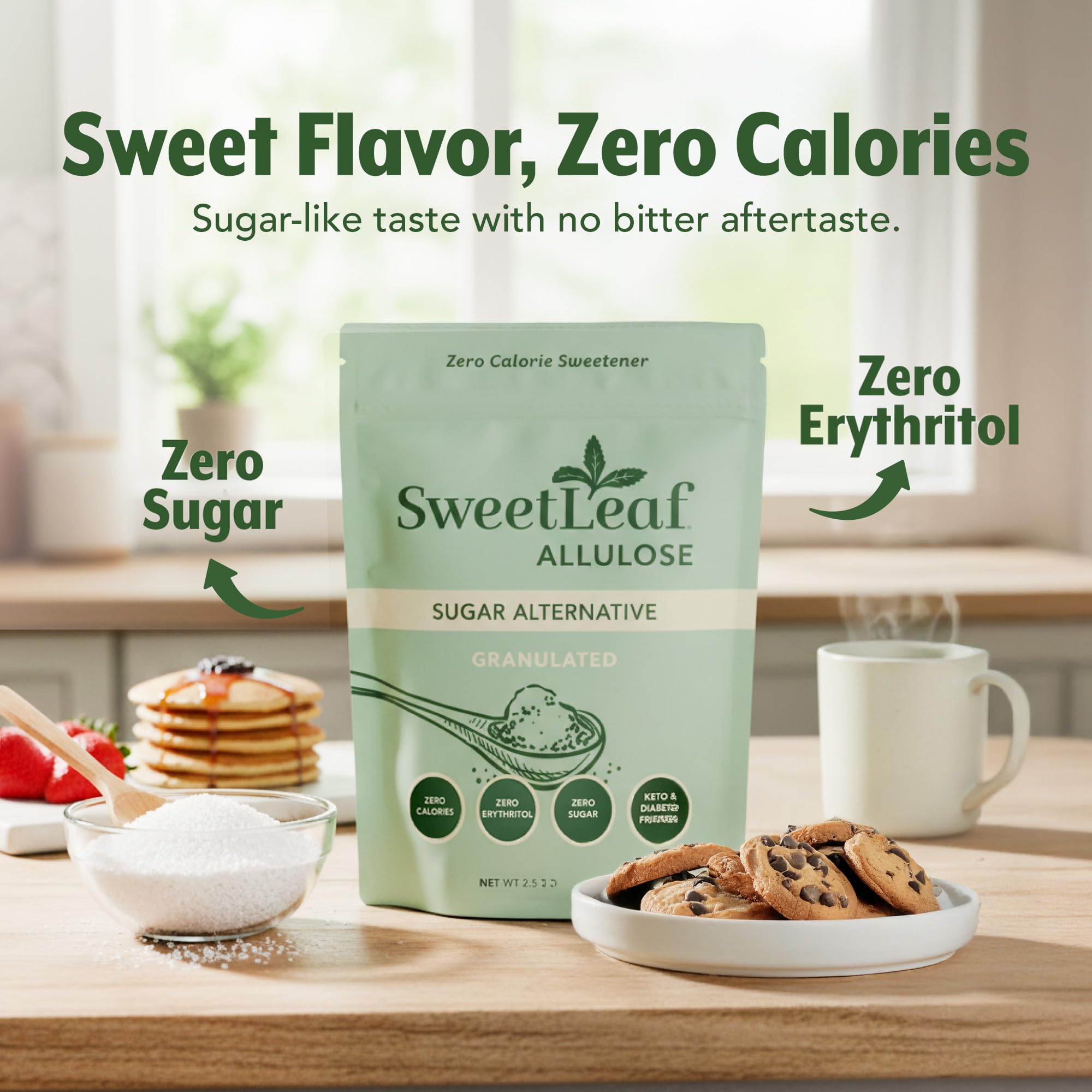 Close-up of SweetLeaf granulated allulose texture to show sugar-like mouthfeel