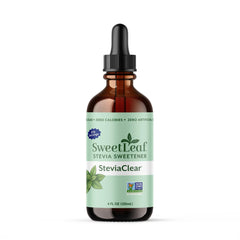 SweetLeaf bottle front view showing clear stevia and easy dosing benefit