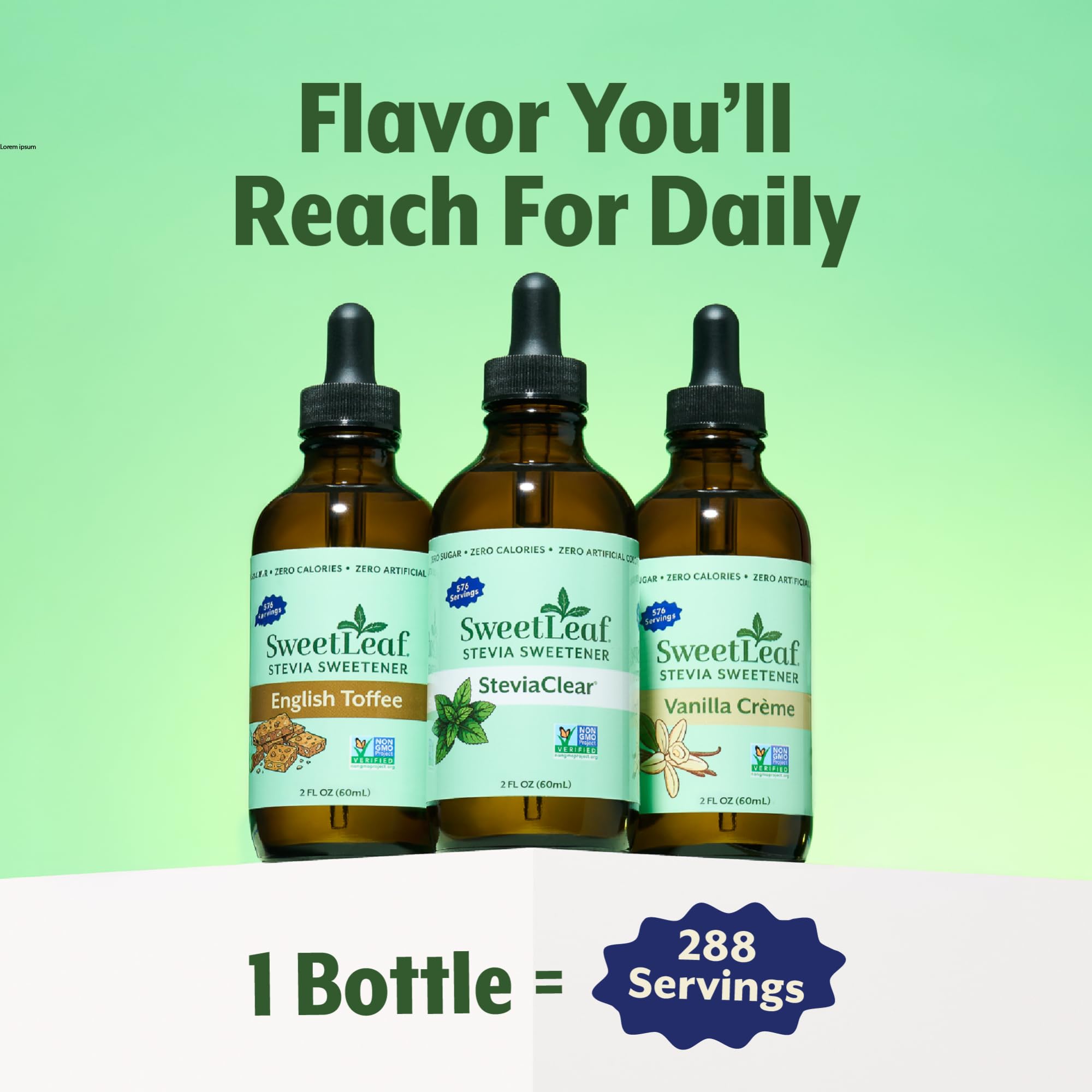 Kitchen countertop scene with SweetLeaf bottle and cup showing everyday use and flavor upgrade