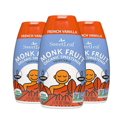 SweetLeaf front packaging showing French Vanilla flavor and size benefit