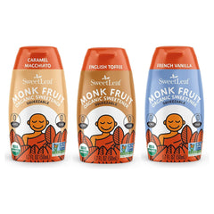 SweetLeaf front view of three 1.7 oz bottles showing variety and portability benefit