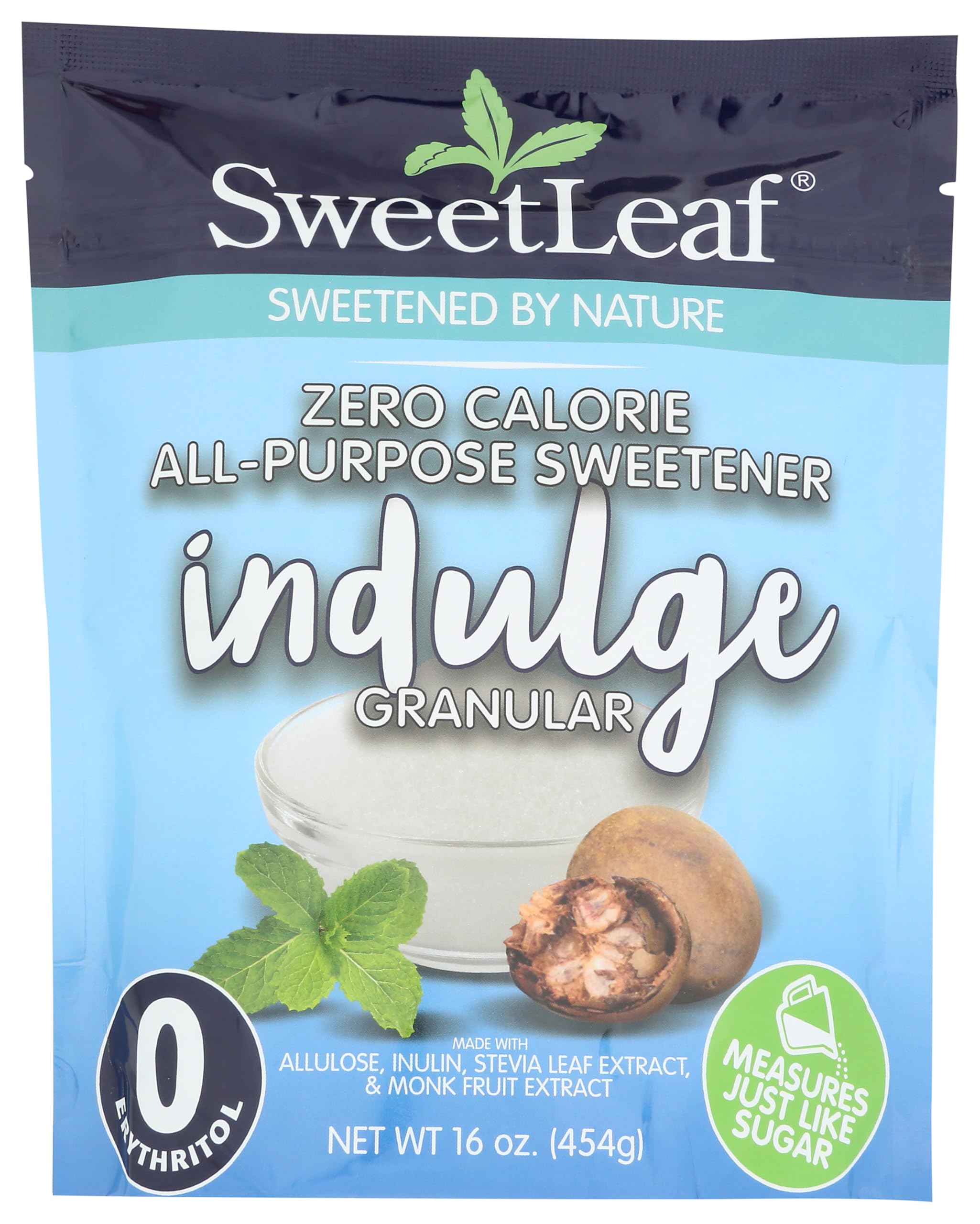 SweetLeaf front packaging showing jar and easy measuring highlights keto-friendly benefit
