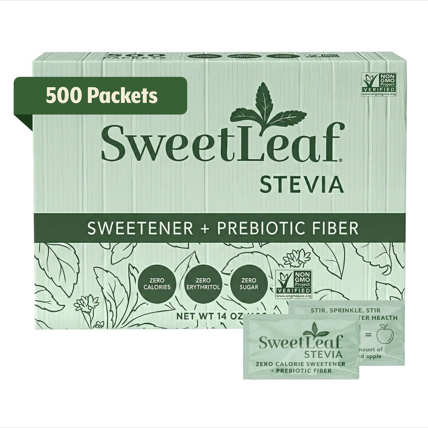 SweetLeaf front view of packet display shows convenient portioning benefit