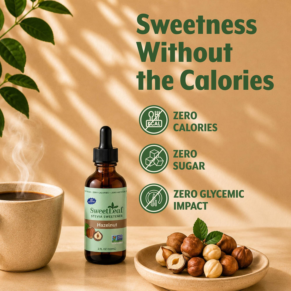 SweetLeaf drops blending into coffee to add hazelnut flavor and sweetness