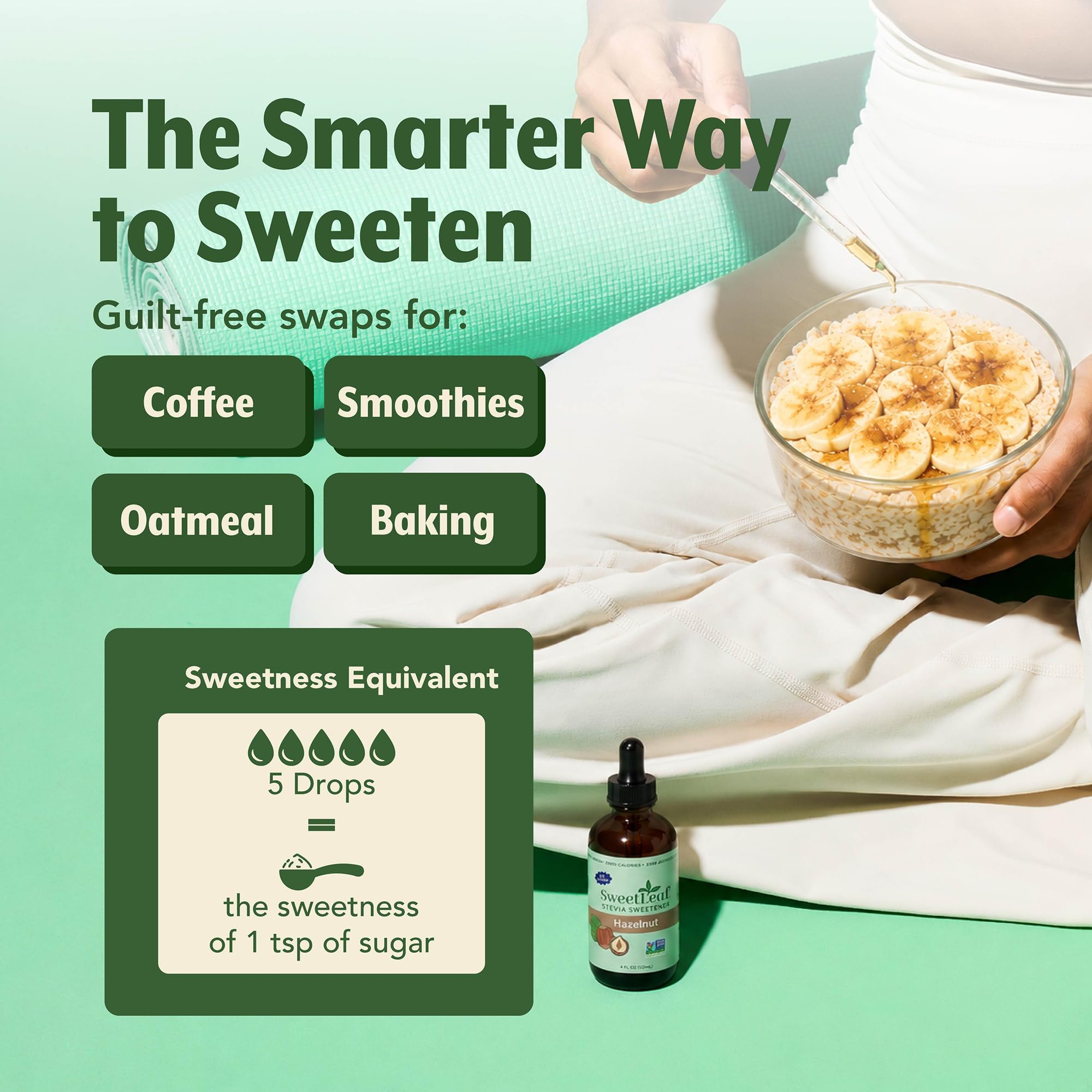 SweetLeaf single drop on spoon showing liquid texture and easy mixing