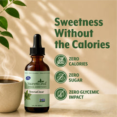 SweetLeaf being added to coffee illustrating clean sweetness without sugar