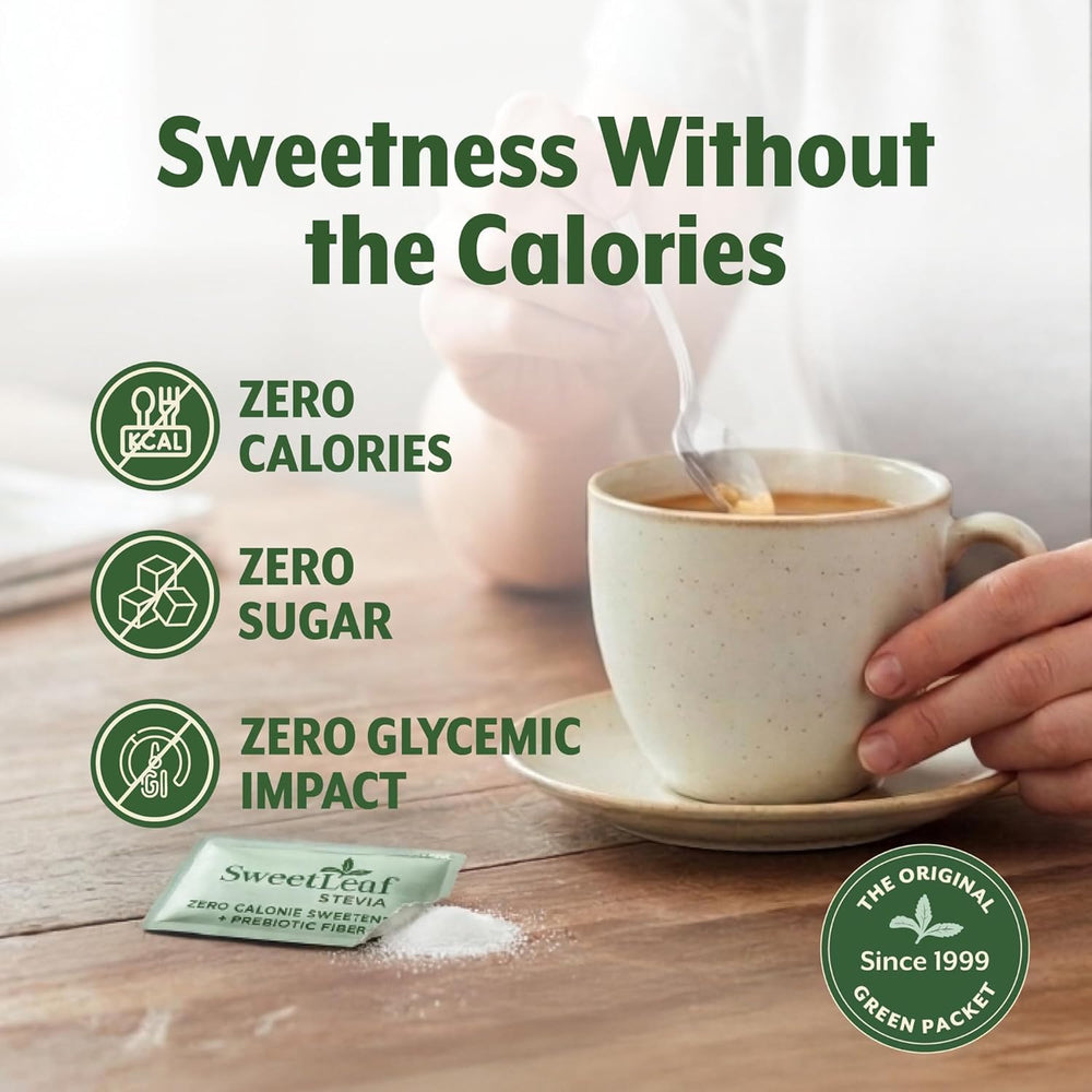 SweetLeaf packet being poured into coffee showing fast dissolution and clean sweetness