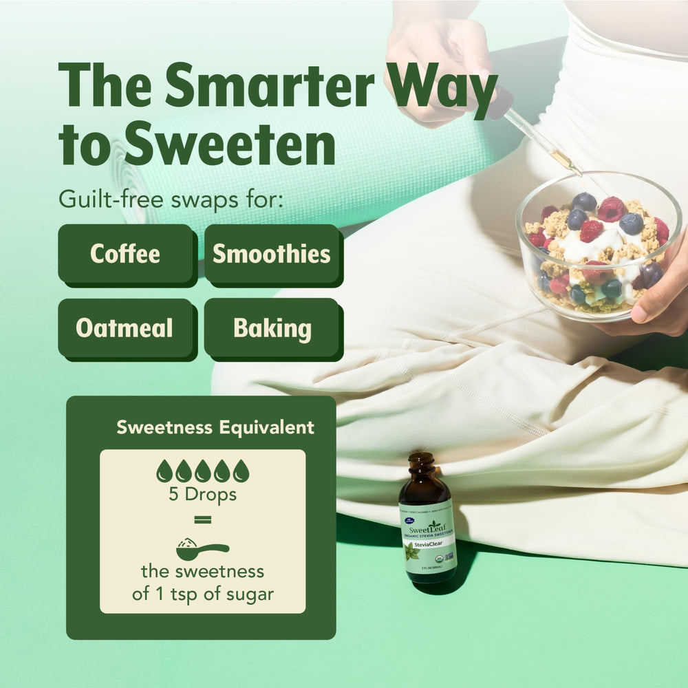 SweetLeaf drops added to a smoothie glass showing flavor enhancement benefit