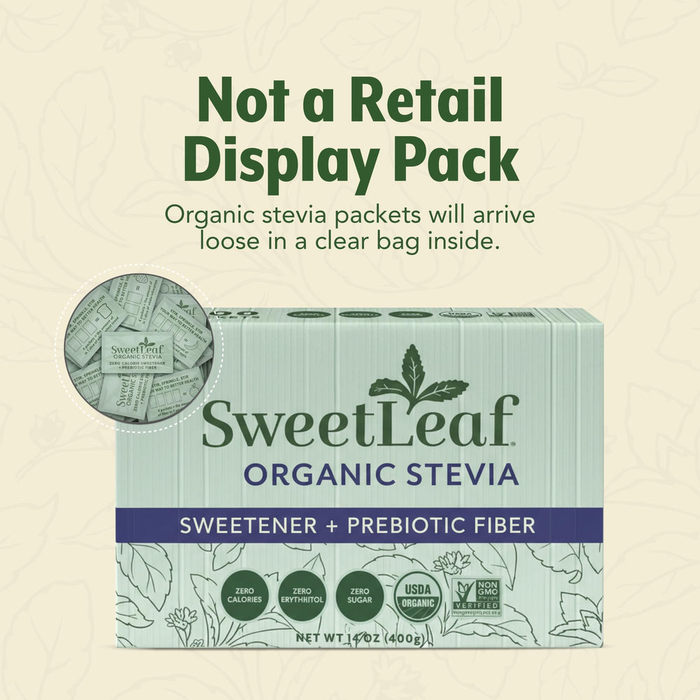 Bulk storage box of SweetLeaf packets for foodservice efficiency and supply