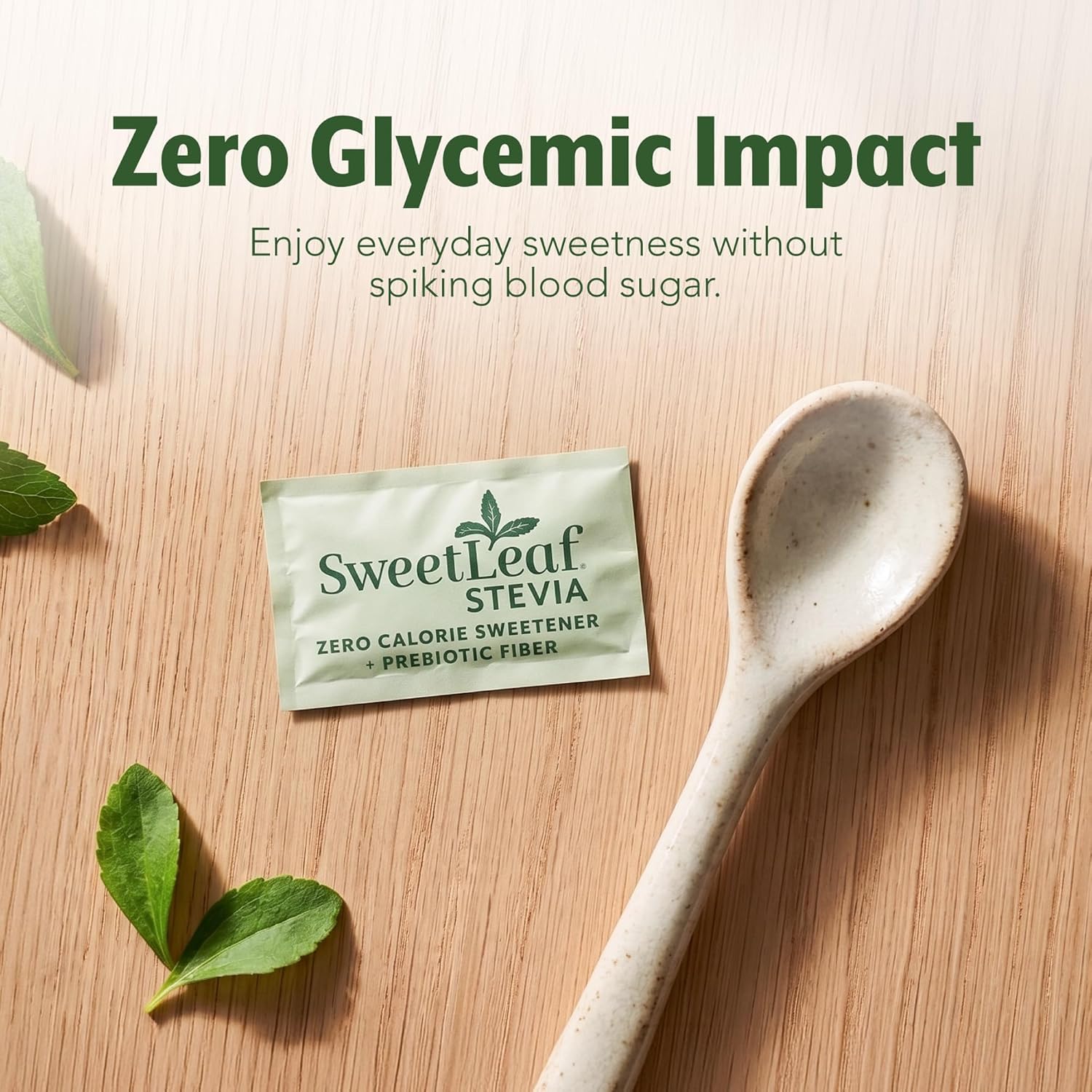 SweetLeaf packets next to a ruler for size comparison showing portability benefit