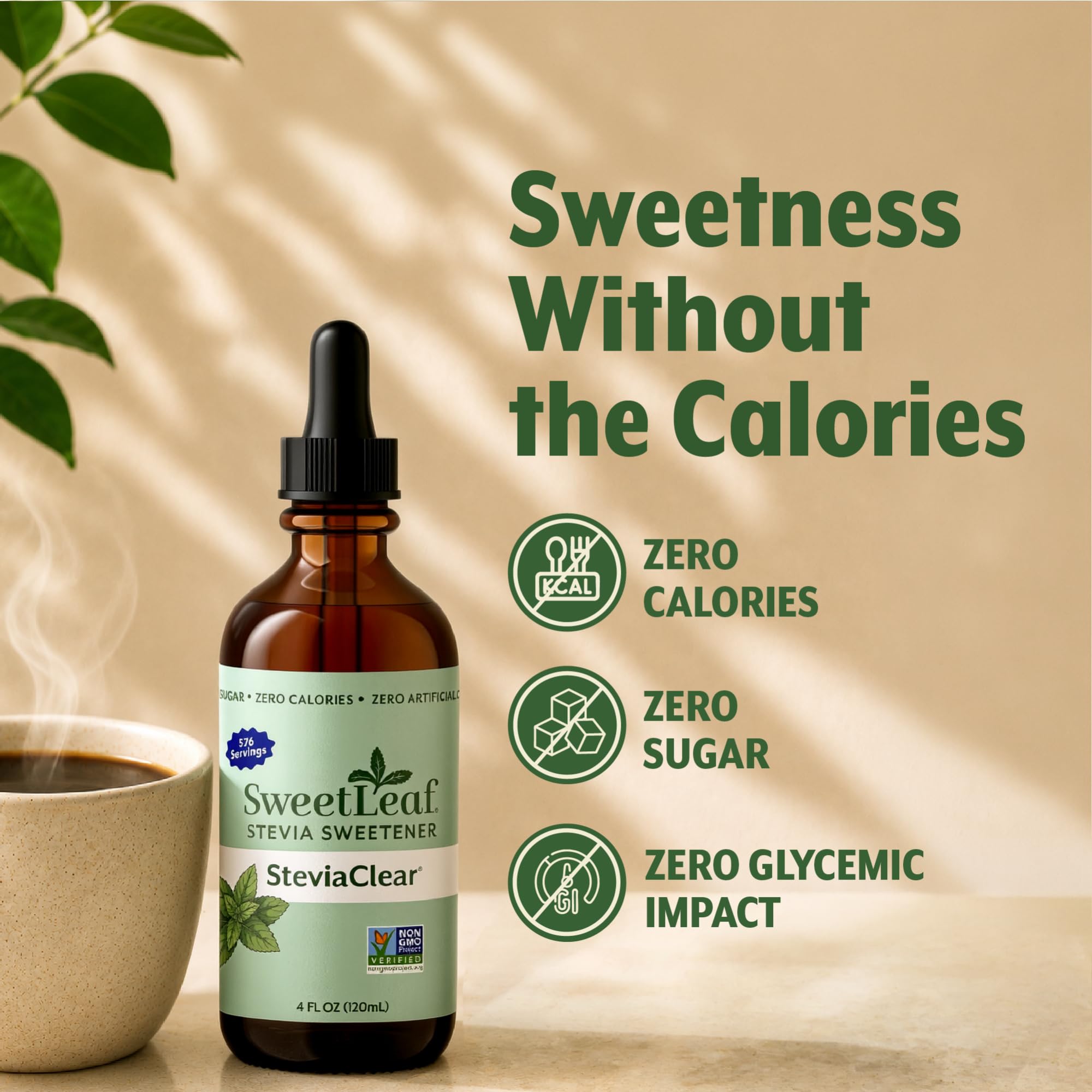 SweetLeaf SteviaClear bottle held in hand for size comparison and portability