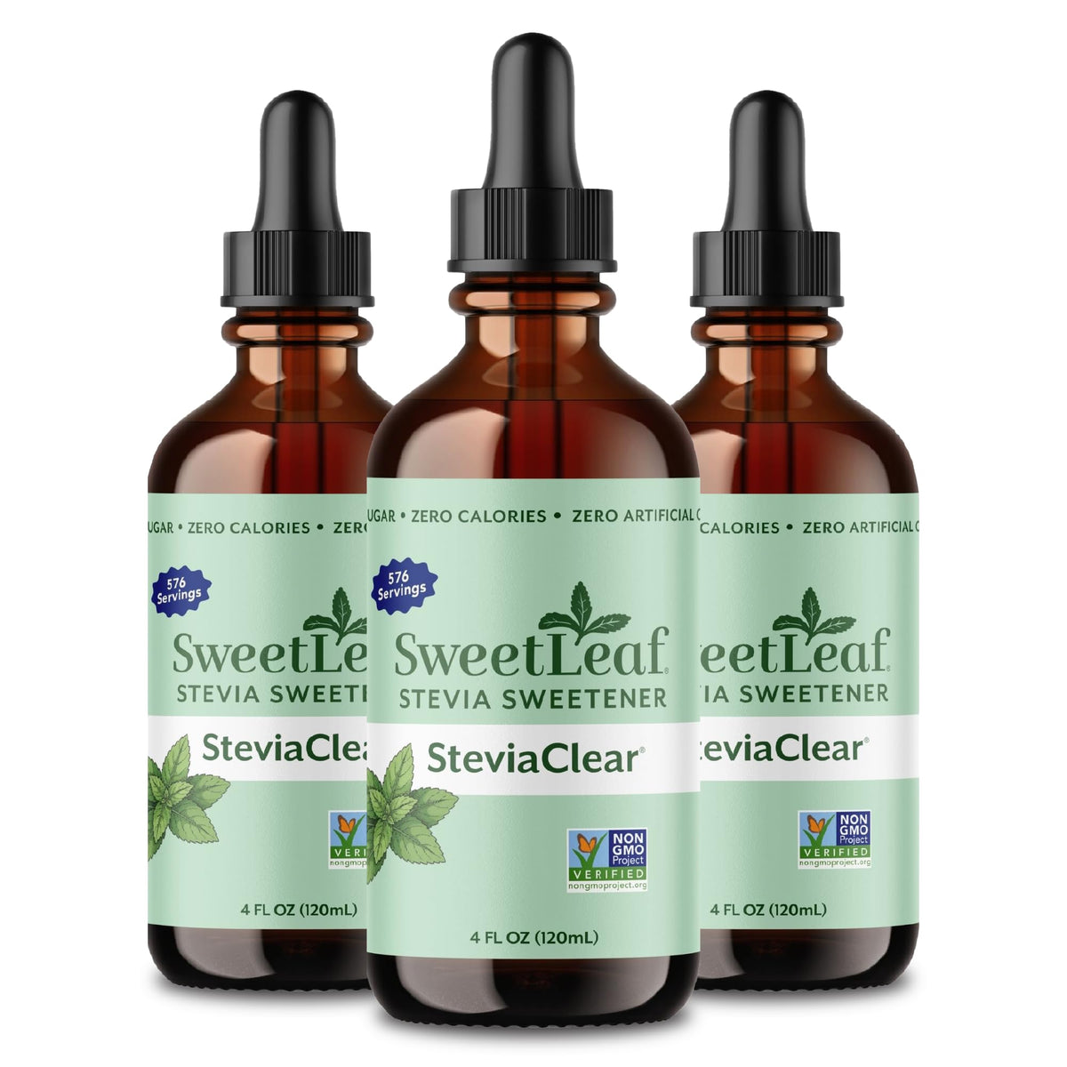 SweetLeaf SteviaClear front bottle showing label and compact design for travel