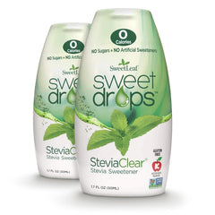 SweetLeaf SteviaClear front packaging showing twin 1.7 fl oz bottles and convenience