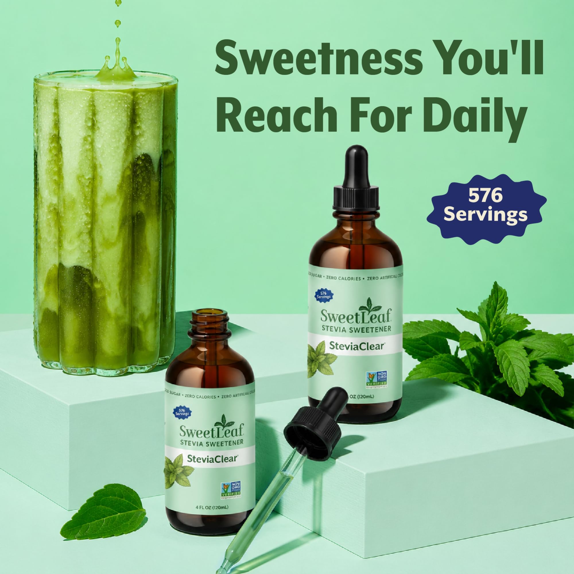 Three SweetLeaf SteviaClear bottles displayed together showing pack of three value
