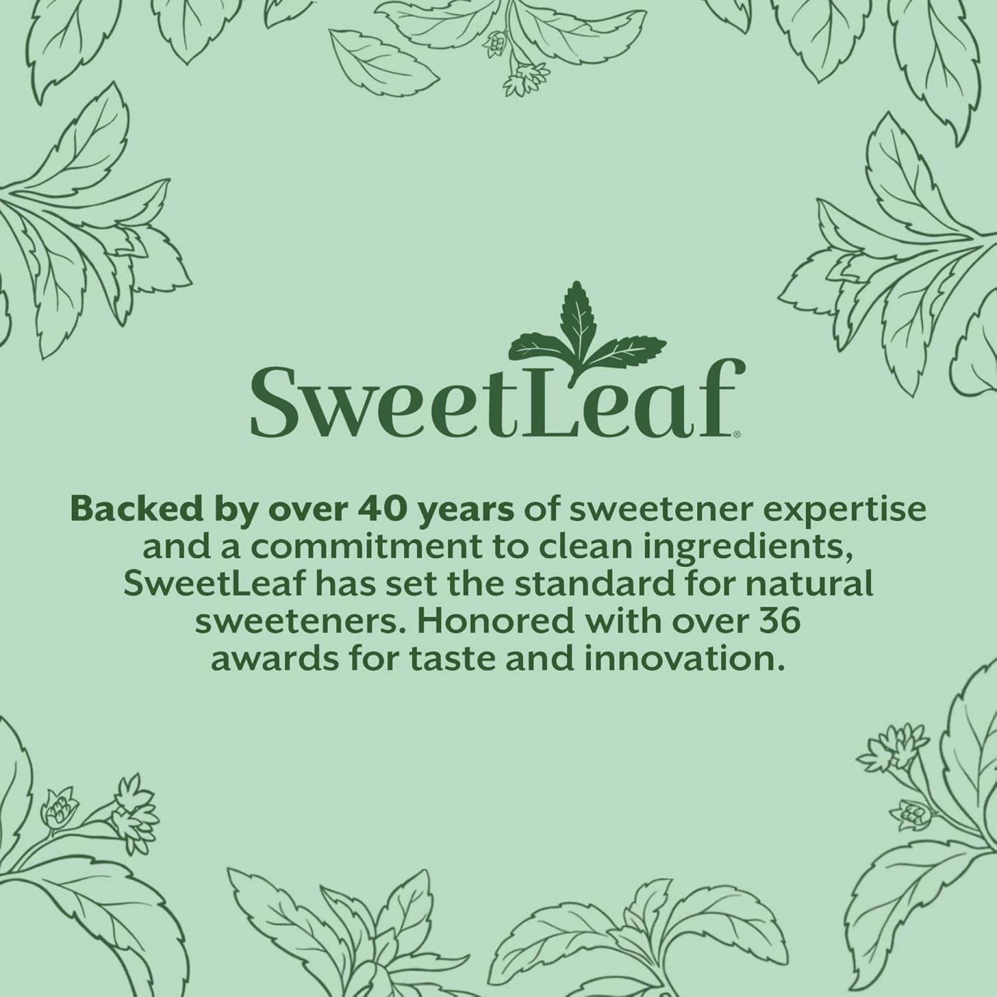 SweetLeaf label close-up showing ingredients and clean, zero-calorie profile
