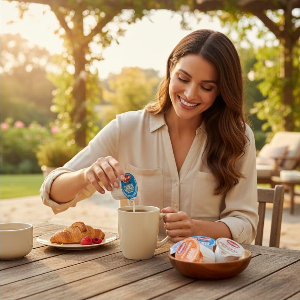 Sweetmo size comparison beside a coffee mug demonstrating single-serve portion control