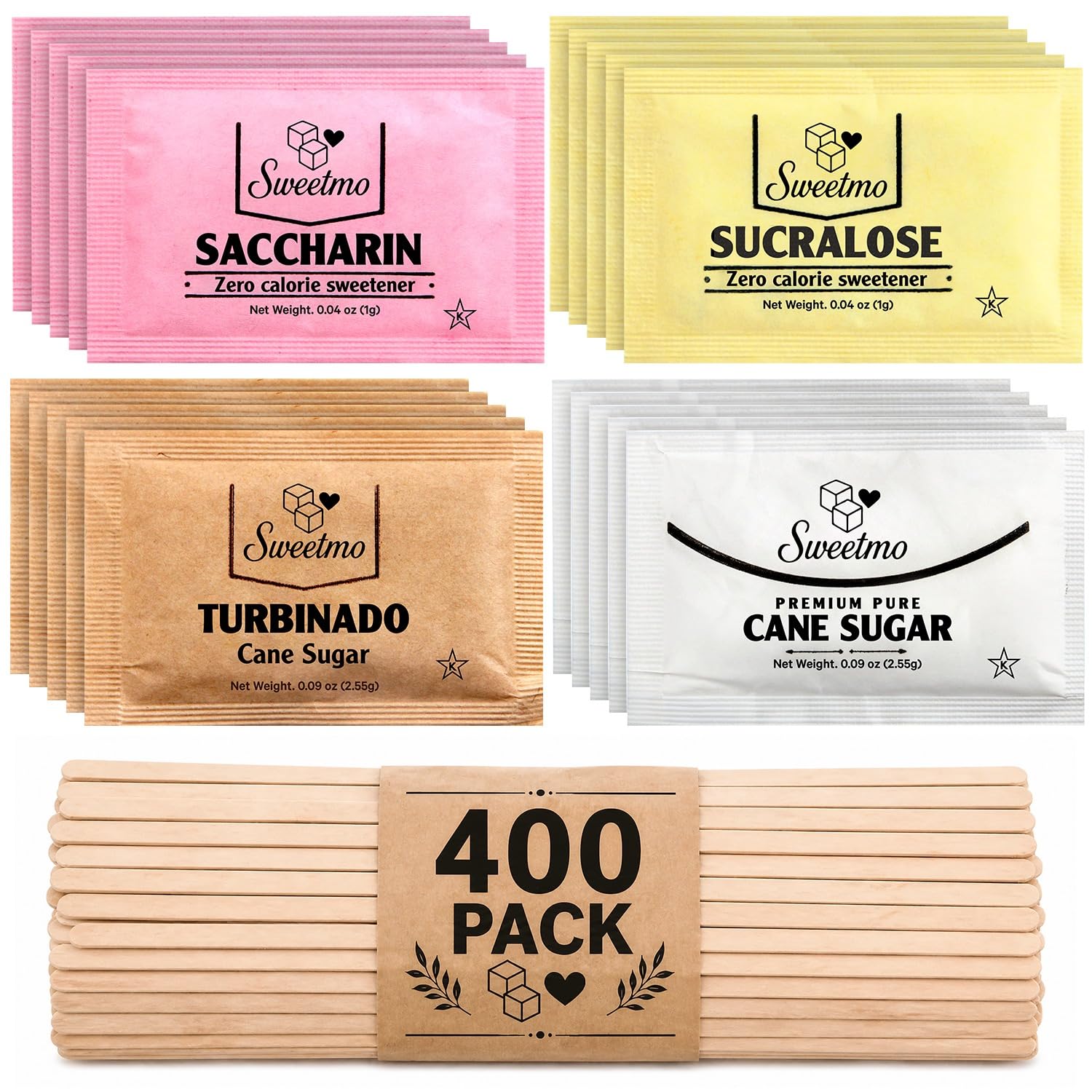 Sweetmo front packaging showing variety pack and count, clear identification and convenience