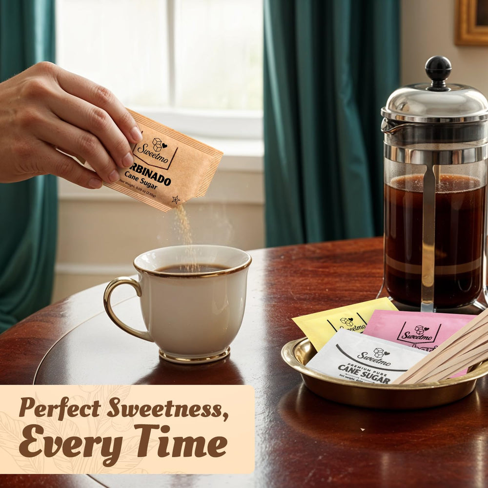 Sweetmo packets spread on table showing assortment, making guest selection easy
