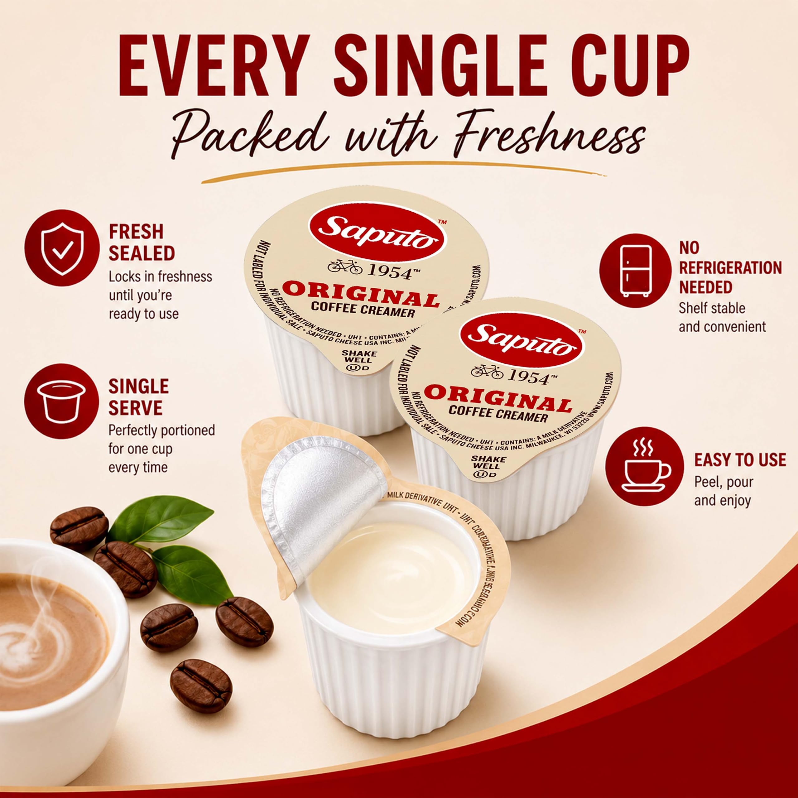 Sweetmo cup beside coffee mug showing compact size and convenience benefit