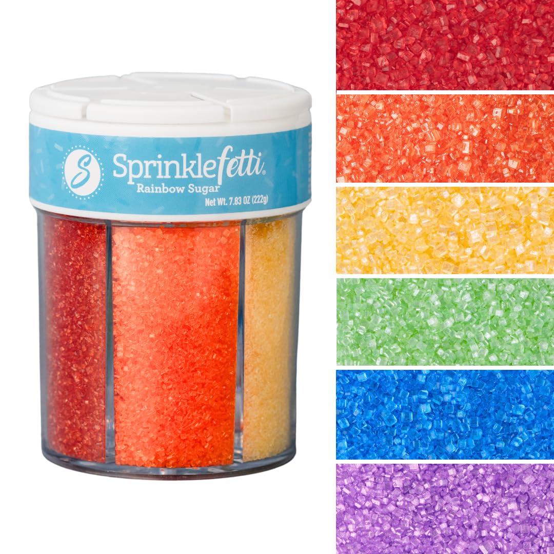 Sweets Indeed front packaging showing six-color sanding sugar jar for tidy decorating