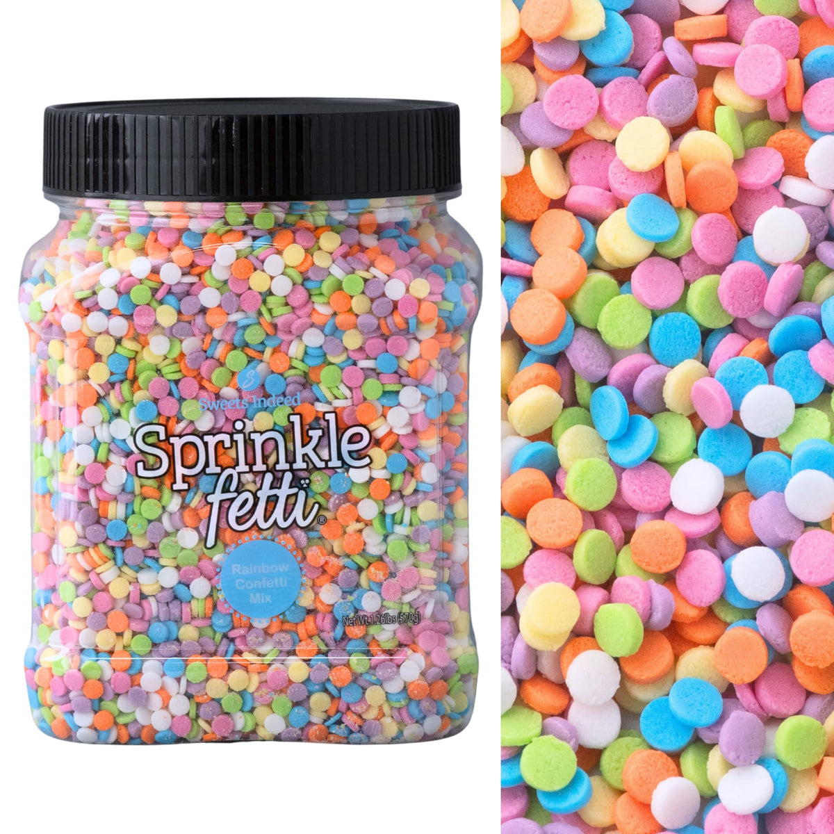 Sweets Indeed front packaging showing 1.3 lb pouch and colorful mix for easy storage