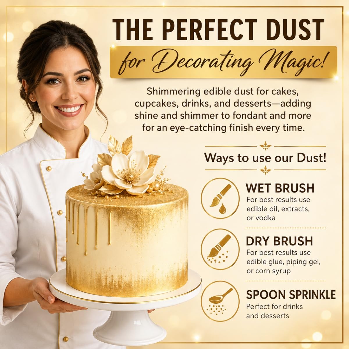 Sweets & Treats Boutique gold dust dusted on chocolates to create luxe confection finishes